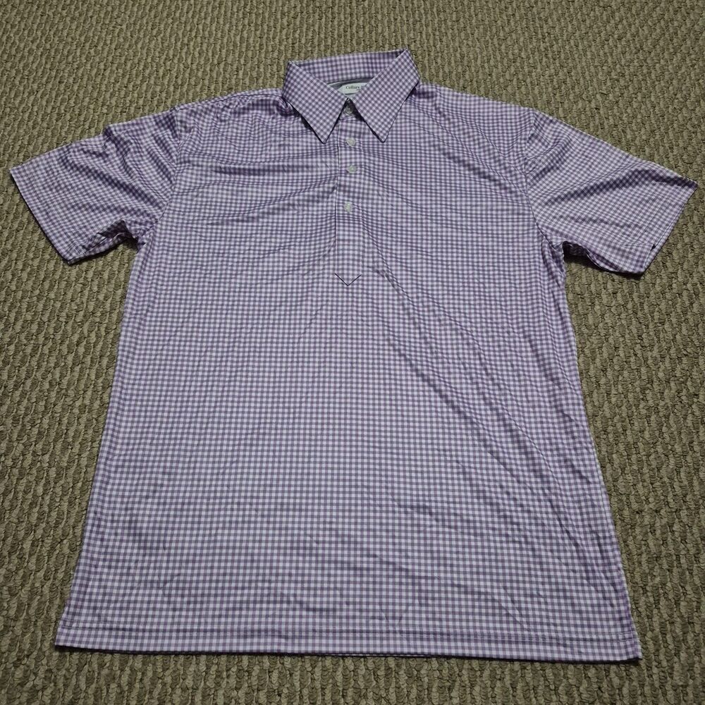 Collars & Co Shirt Men L Purple White Gingham Dress Collar Performance Stretch
